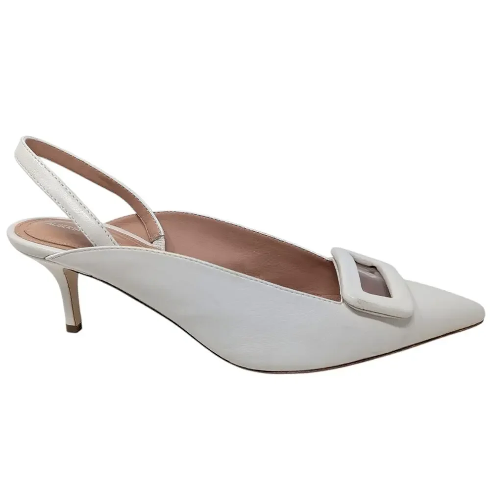 Alberta Ferretti White Leather Slingback Heels Buckle Size 38